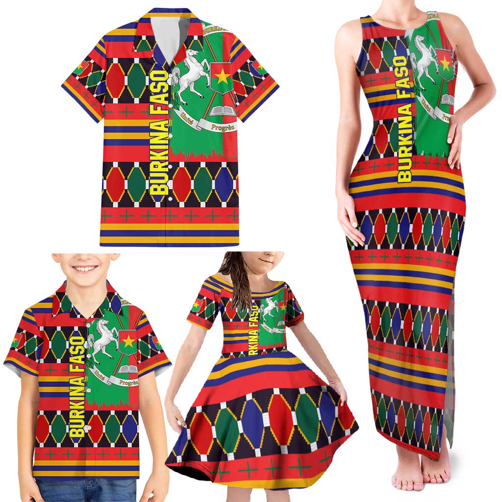 Burkina Faso Family Matching Tank Maxi Dress and Hawaiian Shirt with Red Green Blue Geometric - Wonder Print Shop