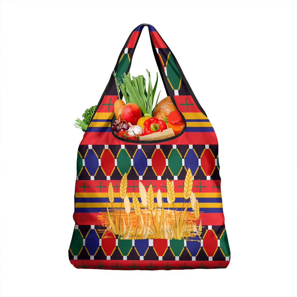 Burkina Faso Grocery Bag with Red Green Blue Geometric - Wonder Print Shop