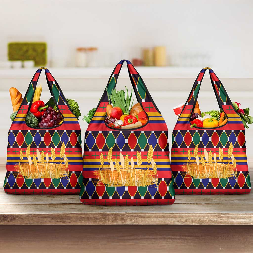 Burkina Faso Grocery Bag with Red Green Blue Geometric - Wonder Print Shop