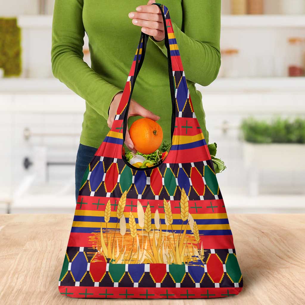 Burkina Faso Grocery Bag with Red Green Blue Geometric - Wonder Print Shop