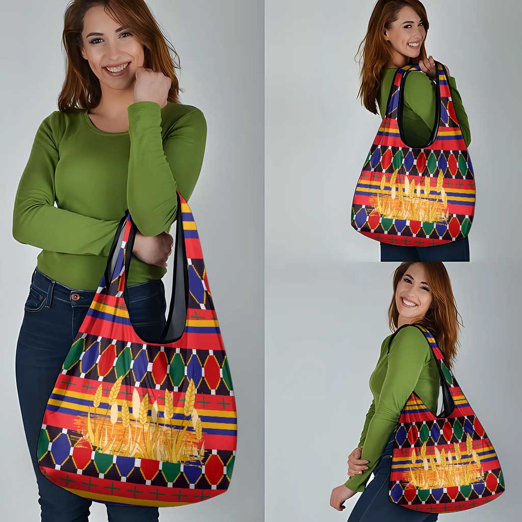 Burkina Faso Grocery Bag with Red Green Blue Geometric - Wonder Print Shop