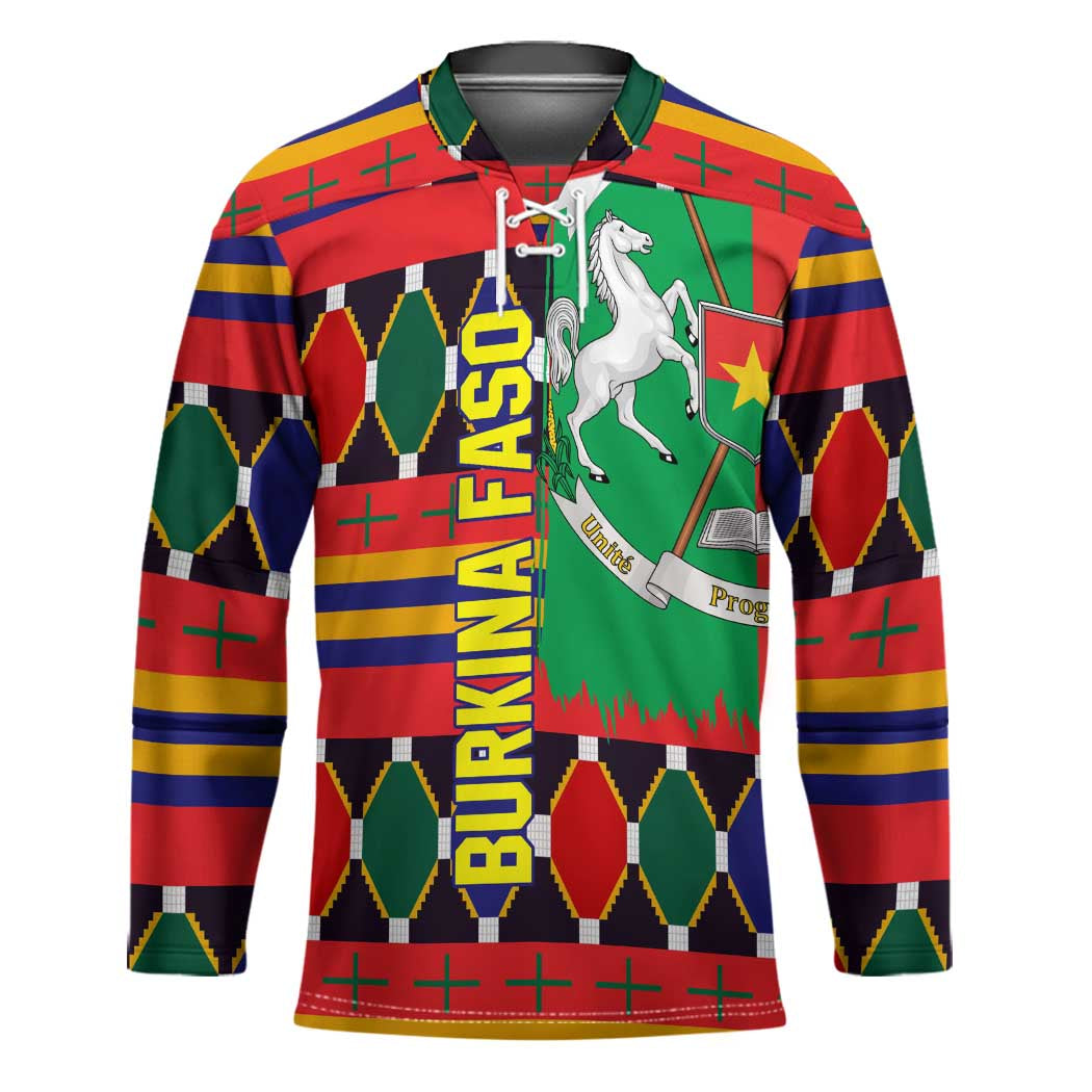 Burkina Faso Hockey Jersey with Red Green Blue Geometric - Wonder Print Shop