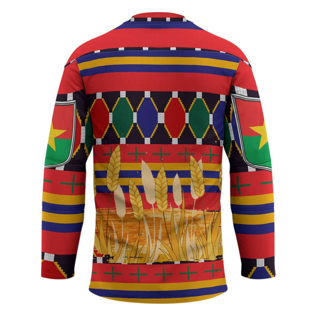 Burkina Faso Hockey Jersey with Red Green Blue Geometric - Wonder Print Shop