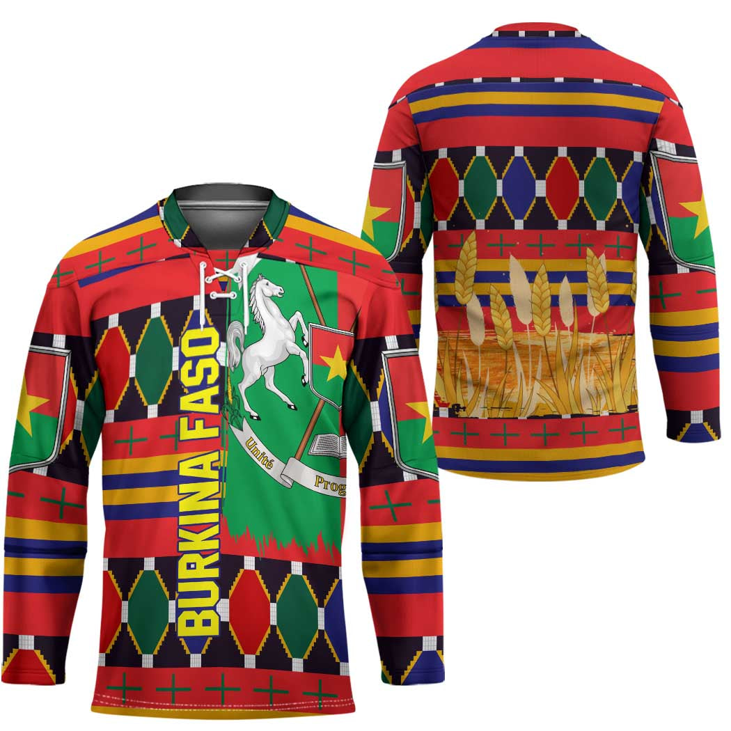 Burkina Faso Hockey Jersey with Red Green Blue Geometric - Wonder Print Shop