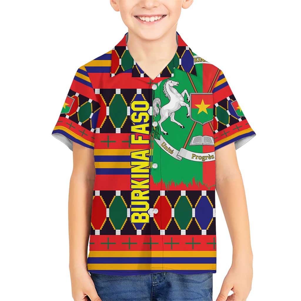 Burkina Faso Kid Hawaiian Shirt with Red Green Blue Geometric - Wonder Print Shop
