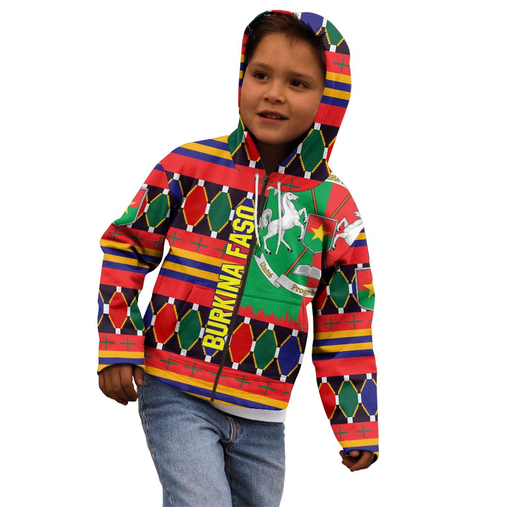 Burkina Faso Kid Hoodie with Red Green Blue Geometric - Wonder Print Shop