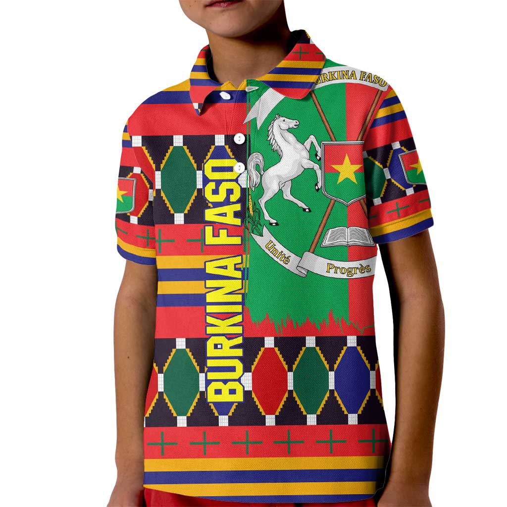 Burkina Faso Kid Polo Shirt with Red Green Blue Geometric - Wonder Print Shop