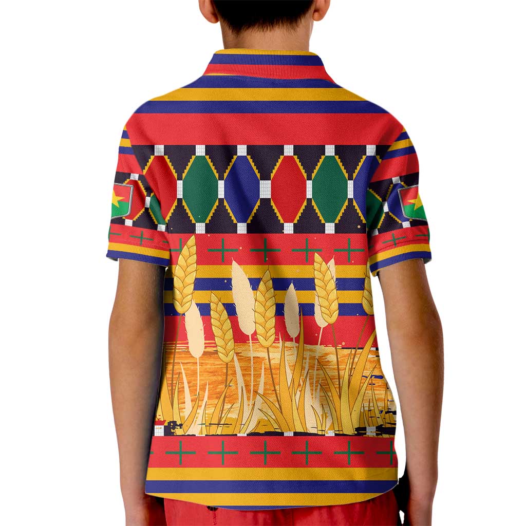 Burkina Faso Kid Polo Shirt with Red Green Blue Geometric - Wonder Print Shop