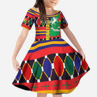 Burkina Faso Kid Short Sleeve Dress with Red Green Blue Geometric - Wonder Print Shop