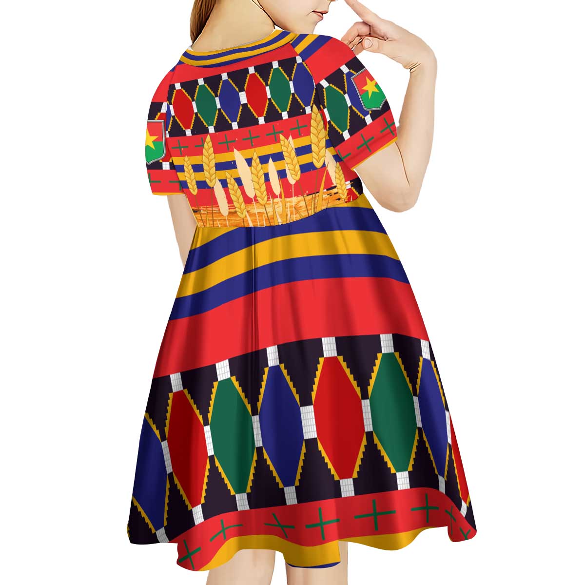 Burkina Faso Kid Short Sleeve Dress with Red Green Blue Geometric - Wonder Print Shop