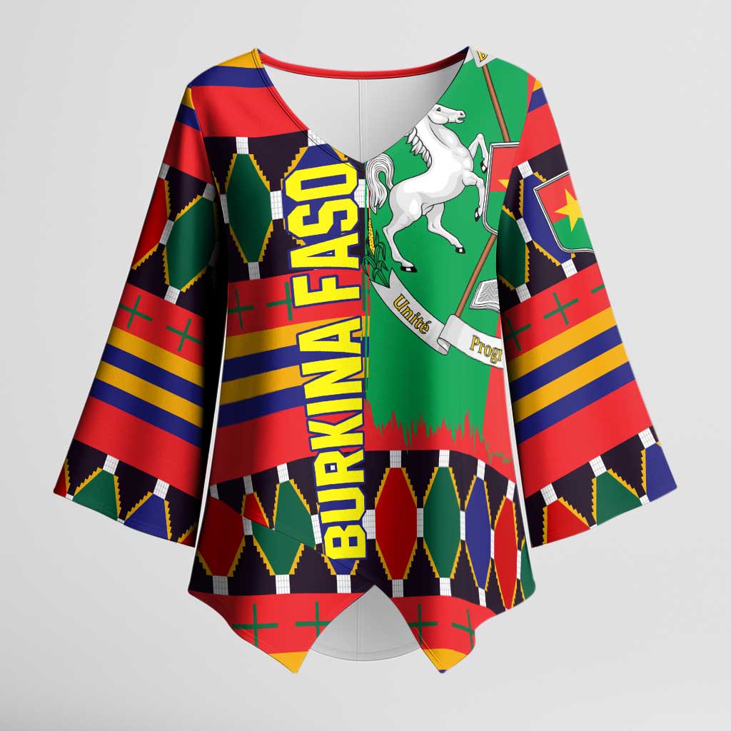 Burkina Faso Kimono Sleeve Blouse with Red Green Blue Geometric - Wonder Print Shop