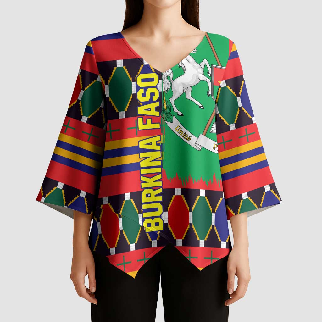 Burkina Faso Kimono Sleeve Blouse with Red Green Blue Geometric - Wonder Print Shop