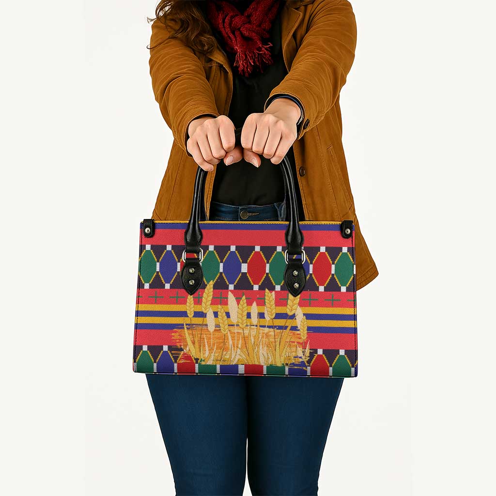 Burkina Faso Leather Bag with Red Green Blue Geometric - Wonder Print Shop