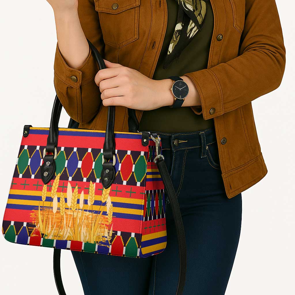Burkina Faso Leather Bag with Red Green Blue Geometric - Wonder Print Shop