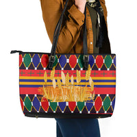 Burkina Faso Leather Tote Bag with Red Green Blue Geometric - Wonder Print Shop