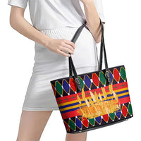 Burkina Faso Leather Tote Bag with Red Green Blue Geometric - Wonder Print Shop