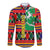 Burkina Faso Long Sleeve Button Shirt with Red Green Blue Geometric - Wonder Print Shop