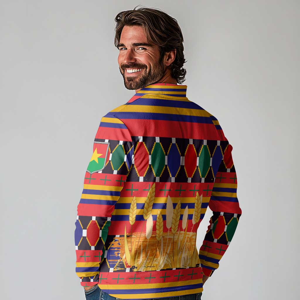 Burkina Faso Long Sleeve Polo Shirt with Red Green Blue Geometric - Wonder Print Shop
