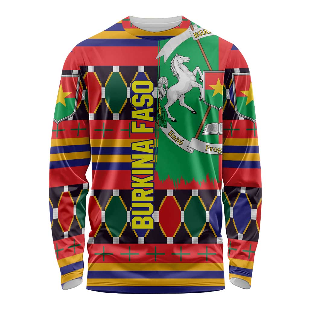 Burkina Faso Long Sleeve Shirt with Red Green Blue Geometric - Wonder Print Shop