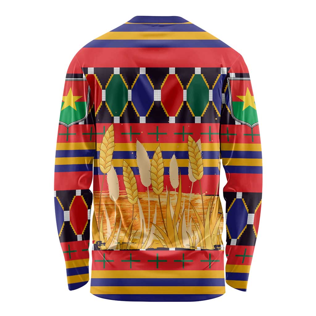 Burkina Faso Long Sleeve Shirt with Red Green Blue Geometric - Wonder Print Shop