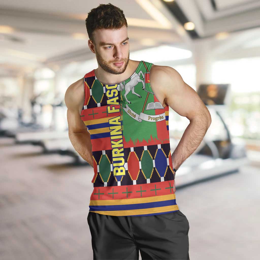 Burkina Faso Men Tank Top with Red Green Blue Geometric - Wonder Print Shop