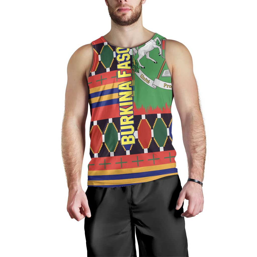 Burkina Faso Men Tank Top with Red Green Blue Geometric - Wonder Print Shop