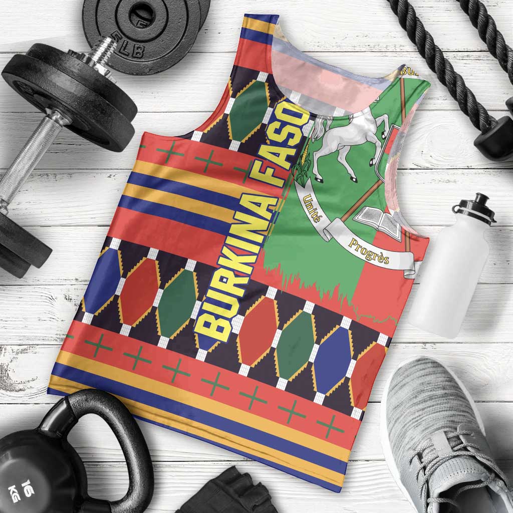 Burkina Faso Men Tank Top with Red Green Blue Geometric - Wonder Print Shop