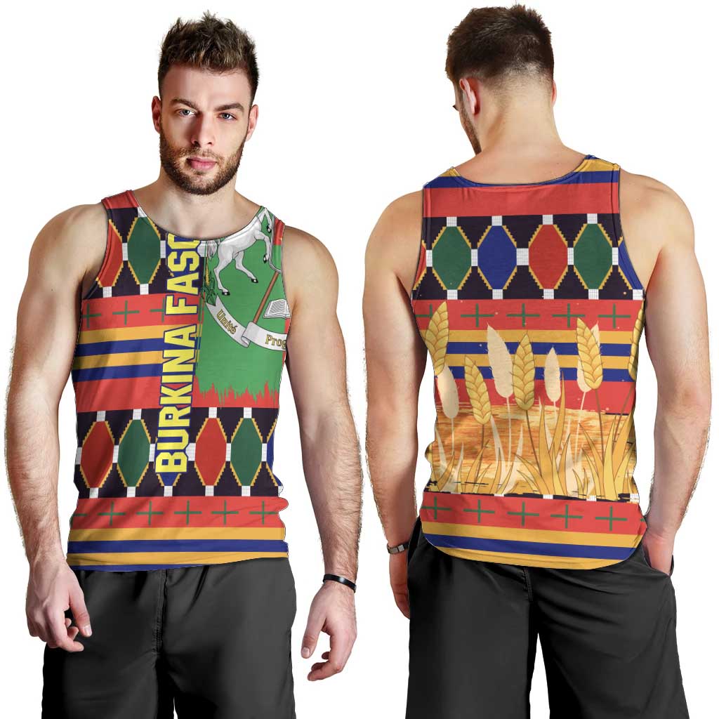 Burkina Faso Men Tank Top with Red Green Blue Geometric - Wonder Print Shop