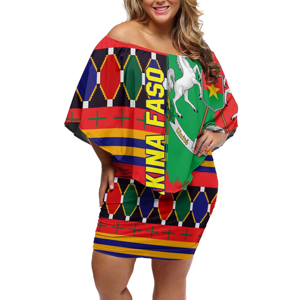 Burkina Faso Off Shoulder Short Dress with Red Green Blue Geometric - Wonder Print Shop