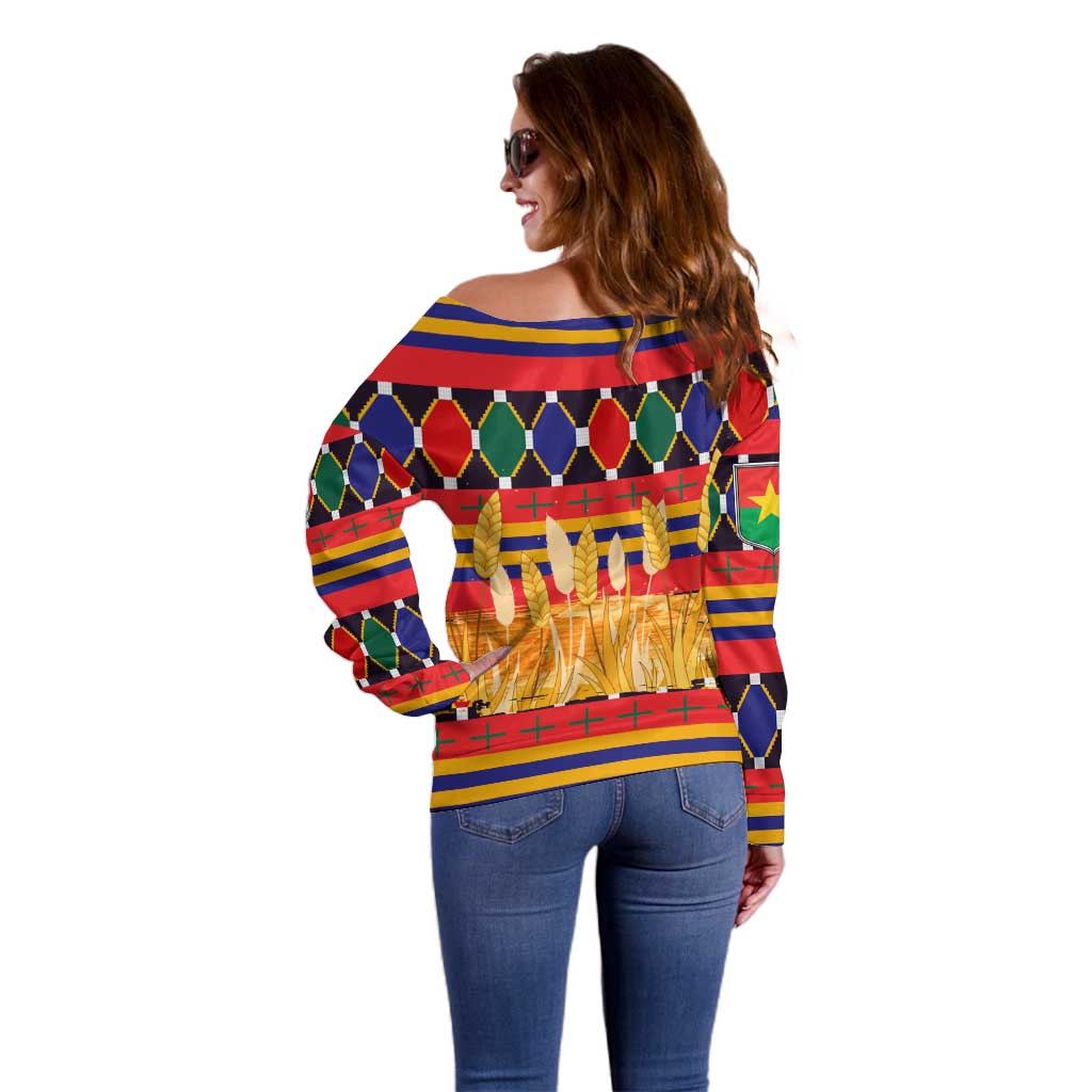 Burkina Faso Off Shoulder Sweater with Red Green Blue Geometric - Wonder Print Shop
