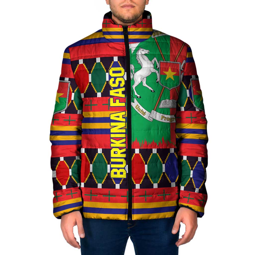 Burkina Faso Padded Jacket with Red Green Blue Geometric - Wonder Print Shop