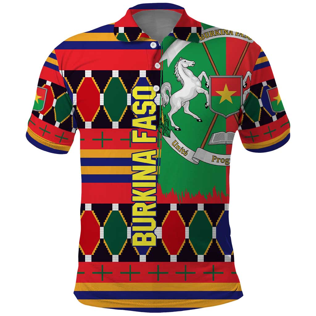 Burkina Faso Polo Shirt with Red Green Blue Geometric - Wonder Print Shop