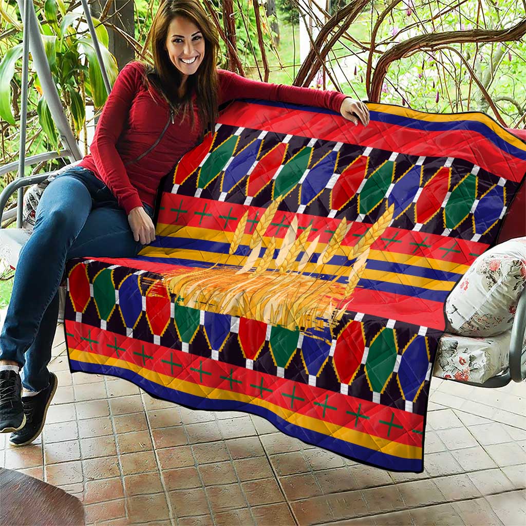 Burkina Faso Quilt with Red Green Blue Geometric - Wonder Print Shop