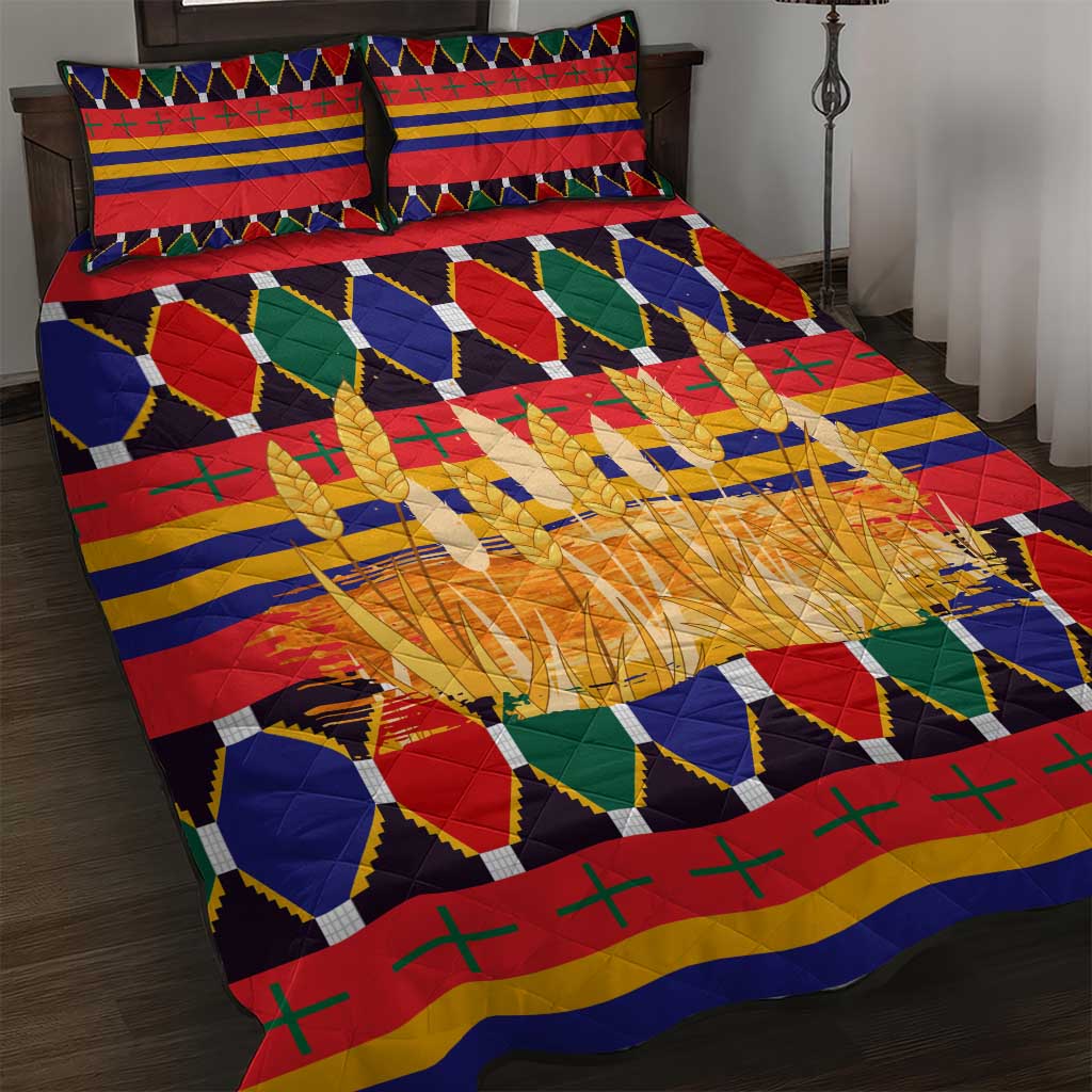 Burkina Faso Quilt Bed Set with Red Green Blue Geometric - Wonder Print Shop