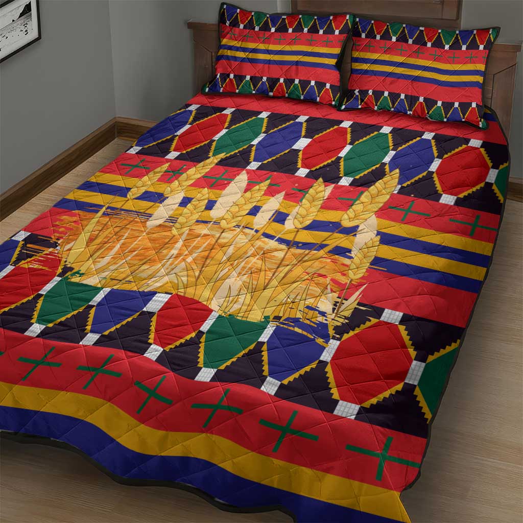 Burkina Faso Quilt Bed Set with Red Green Blue Geometric - Wonder Print Shop