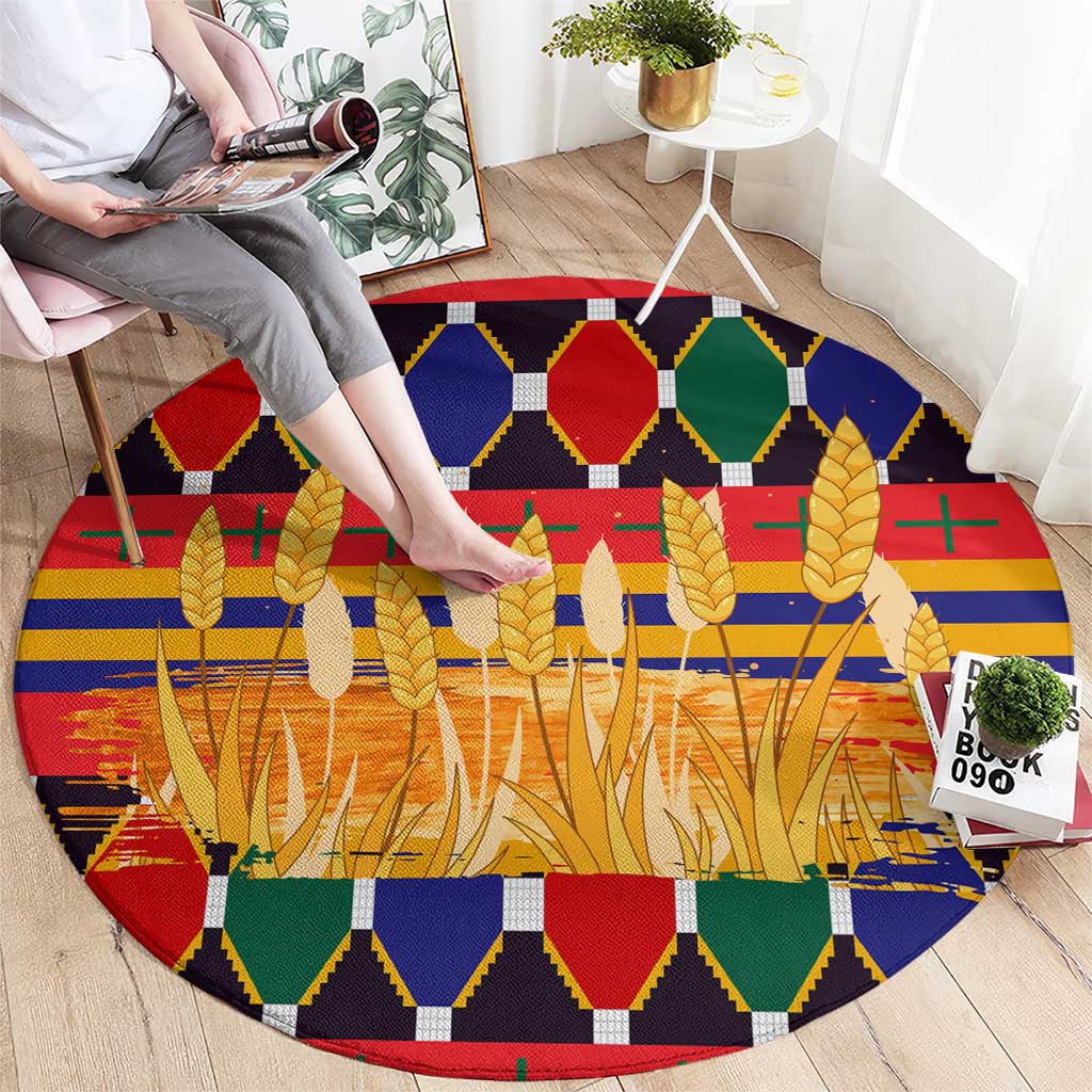 Burkina Faso Round Carpet with Red Green Blue Geometric - Wonder Print Shop