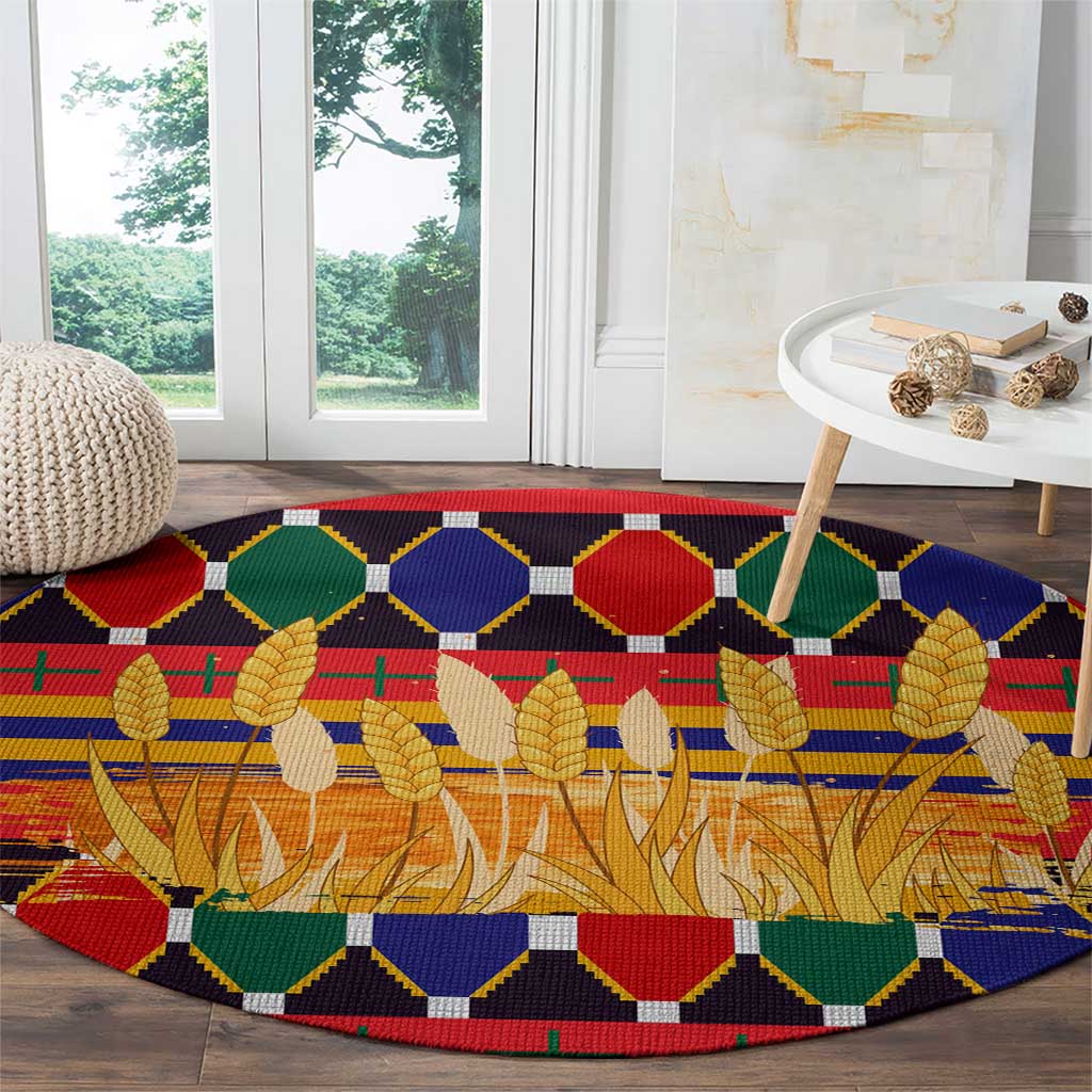 Burkina Faso Round Carpet with Red Green Blue Geometric - Wonder Print Shop