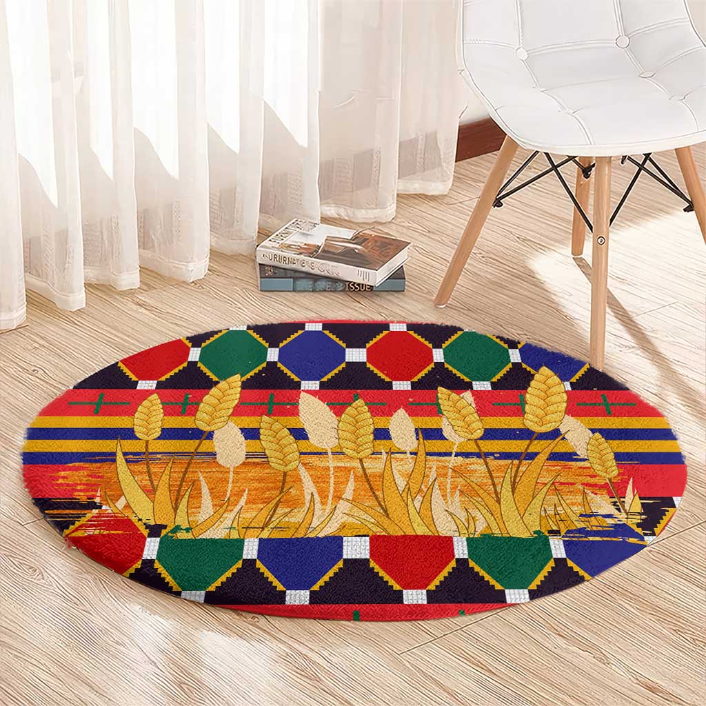 Burkina Faso Round Carpet with Red Green Blue Geometric - Wonder Print Shop