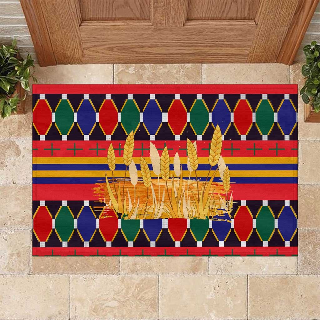 Burkina Faso Rubber Doormat with Red Green Blue Geometric - Wonder Print Shop