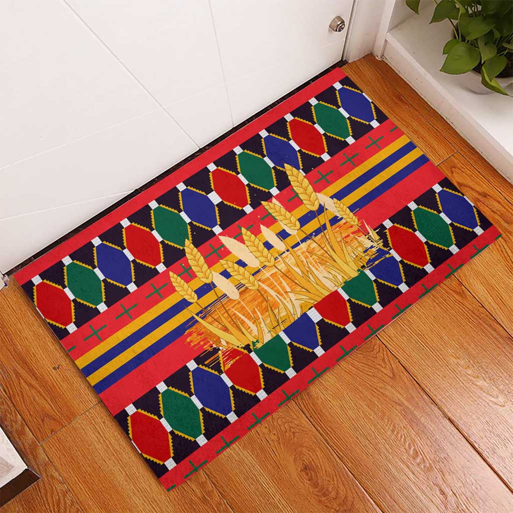 Burkina Faso Rubber Doormat with Red Green Blue Geometric - Wonder Print Shop