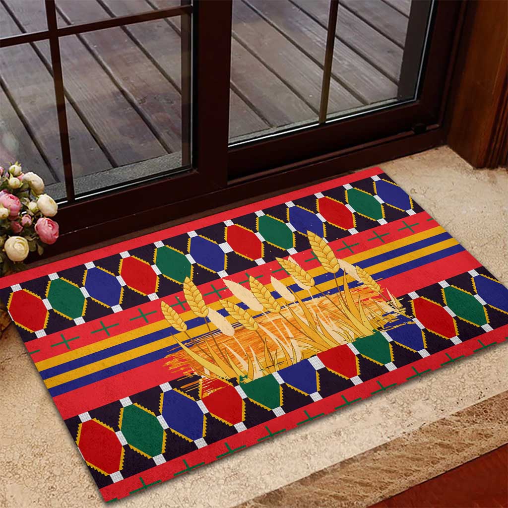 Burkina Faso Rubber Doormat with Red Green Blue Geometric - Wonder Print Shop