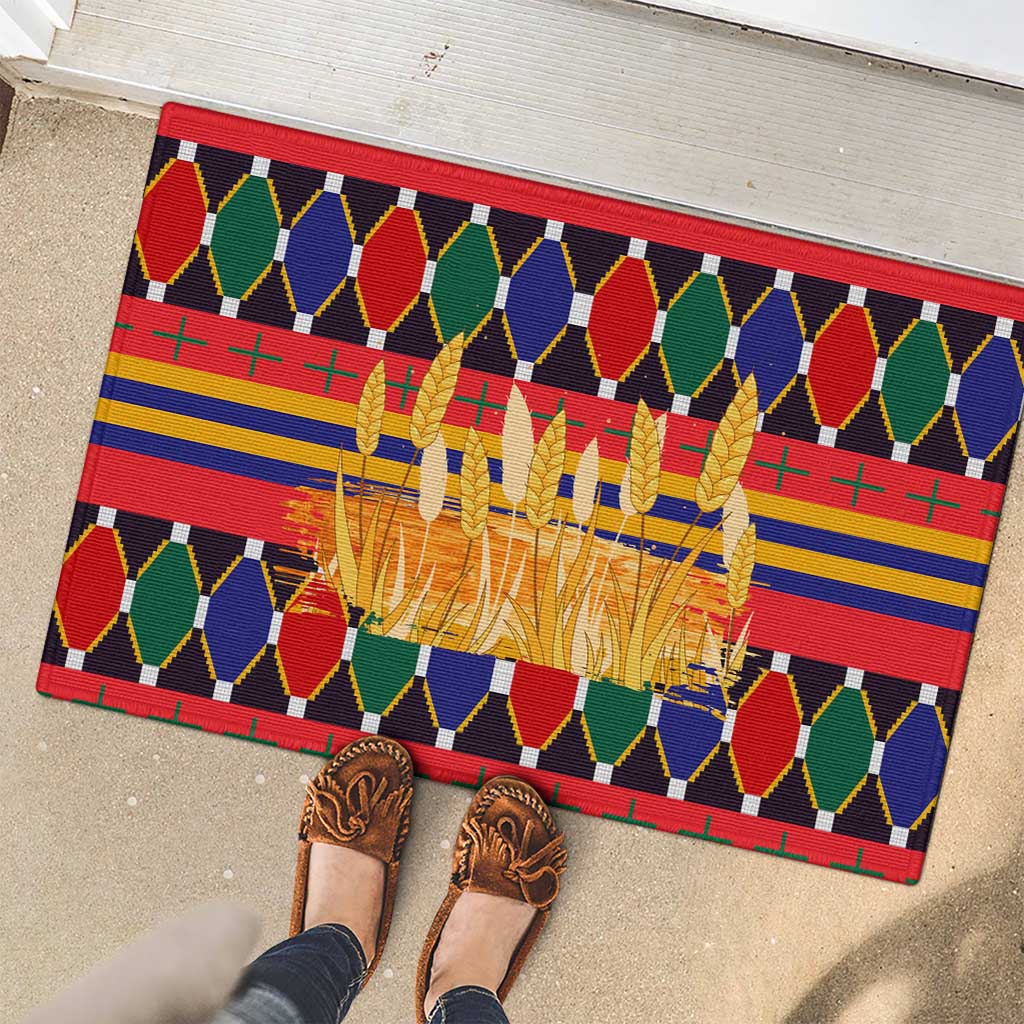 Burkina Faso Rubber Doormat with Red Green Blue Geometric - Wonder Print Shop