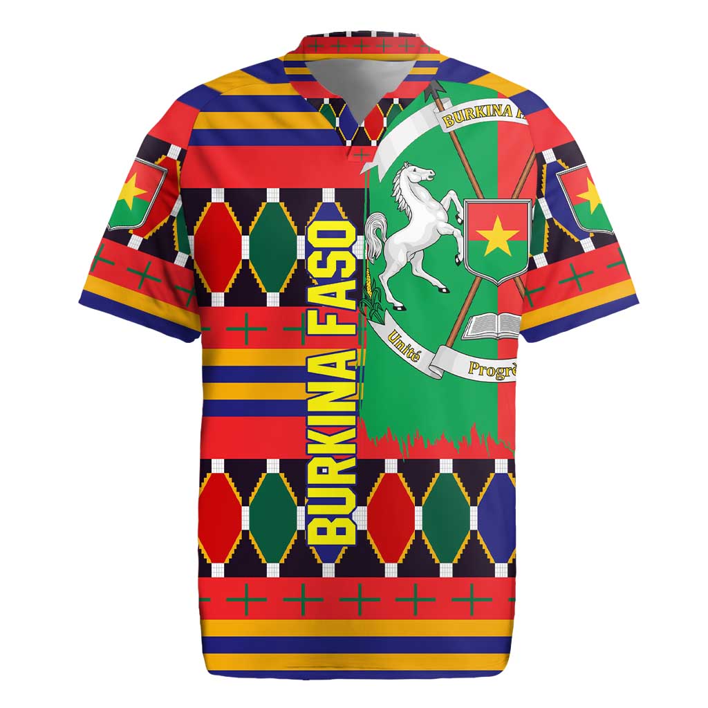 Burkina Faso Rugby Jersey with Red Green Blue Geometric - Wonder Print Shop