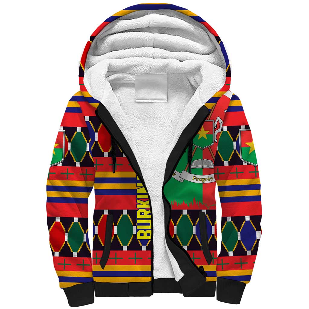 Burkina Faso Sherpa Hoodie with Red Green Blue Geometric - Wonder Print Shop