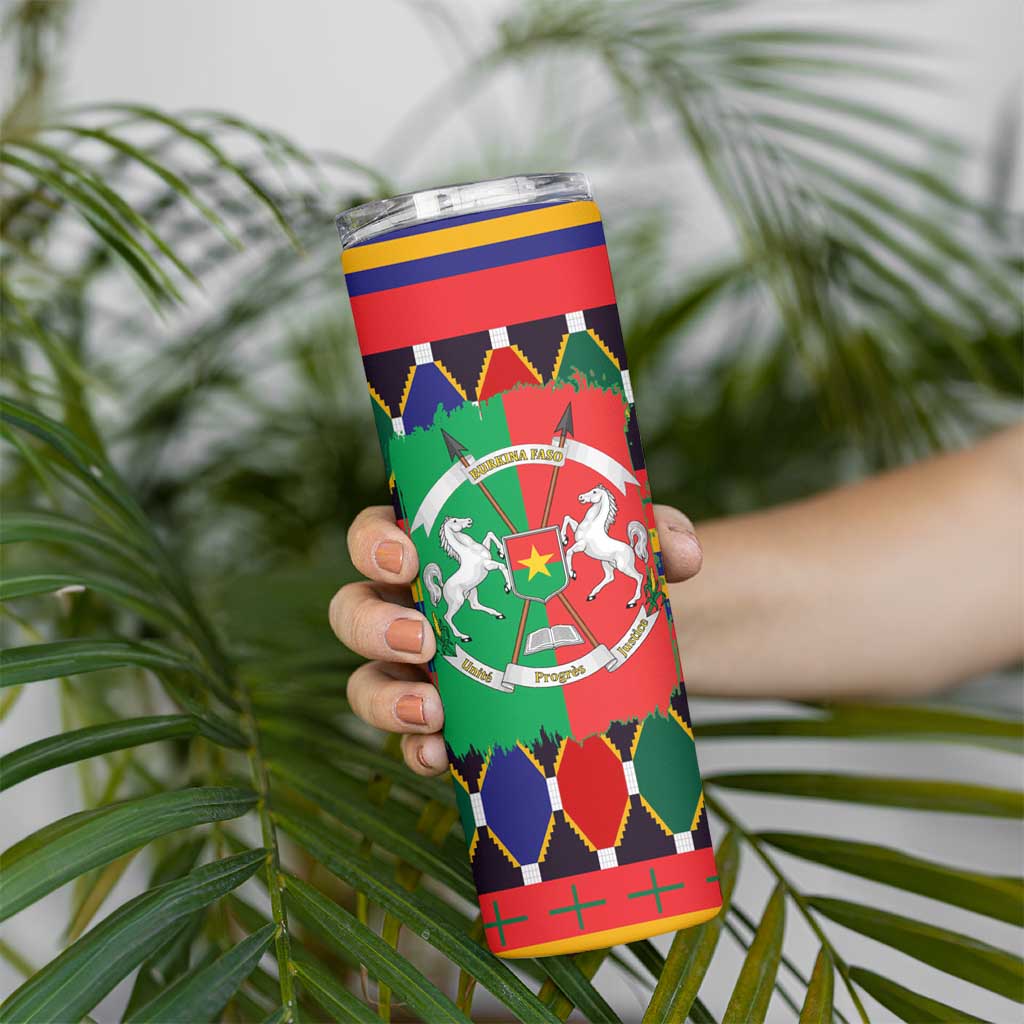 Burkina Faso Skinny Tumbler with Red Green Blue Geometric - Wonder Print Shop