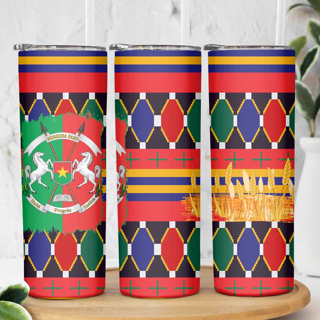 Burkina Faso Skinny Tumbler with Red Green Blue Geometric - Wonder Print Shop