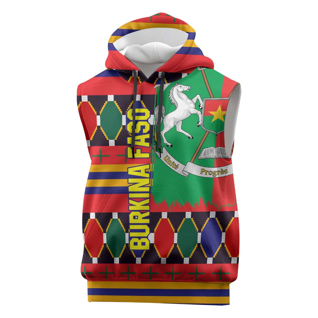 Burkina Faso Sleeveless Hoodie with Red Green Blue Geometric - Wonder Print Shop