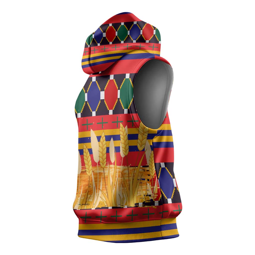 Burkina Faso Sleeveless Hoodie with Red Green Blue Geometric - Wonder Print Shop