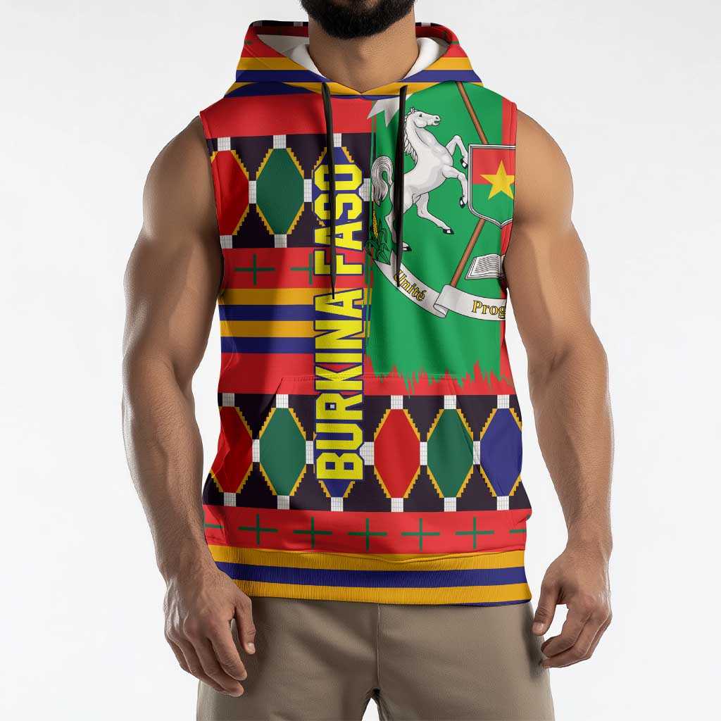 Burkina Faso Sleeveless Hoodie with Red Green Blue Geometric - Wonder Print Shop