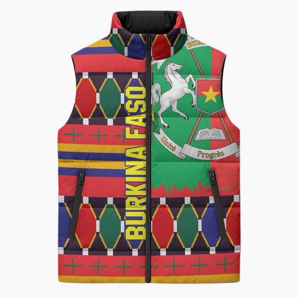 Burkina Faso Sleeveless Puffer Jacket with Red Green Blue Geometric - Wonder Print Shop